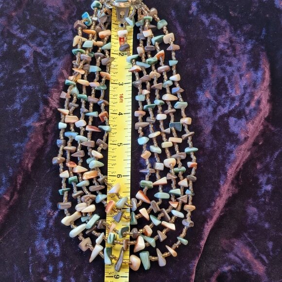 Vintage Multi-strand Shell & Glass Bead Necklace, Made in Japan - Southwest Hues - Picture 11 of 16